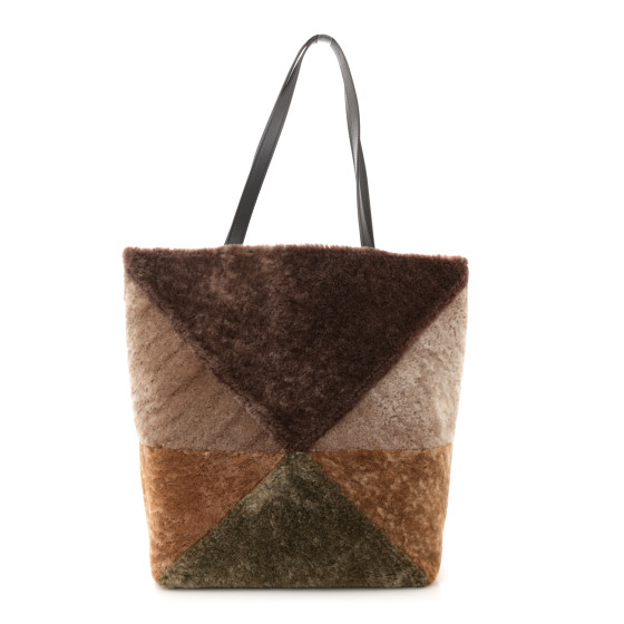 Loewe Shearling Large Puzzle Fold Tote Multicolor