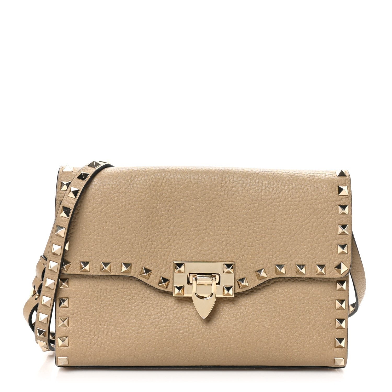 Valentino Garavani Pebbled Calfskin Medium Rockstud Flip Lock Crossbody Bag Deep Alpaca