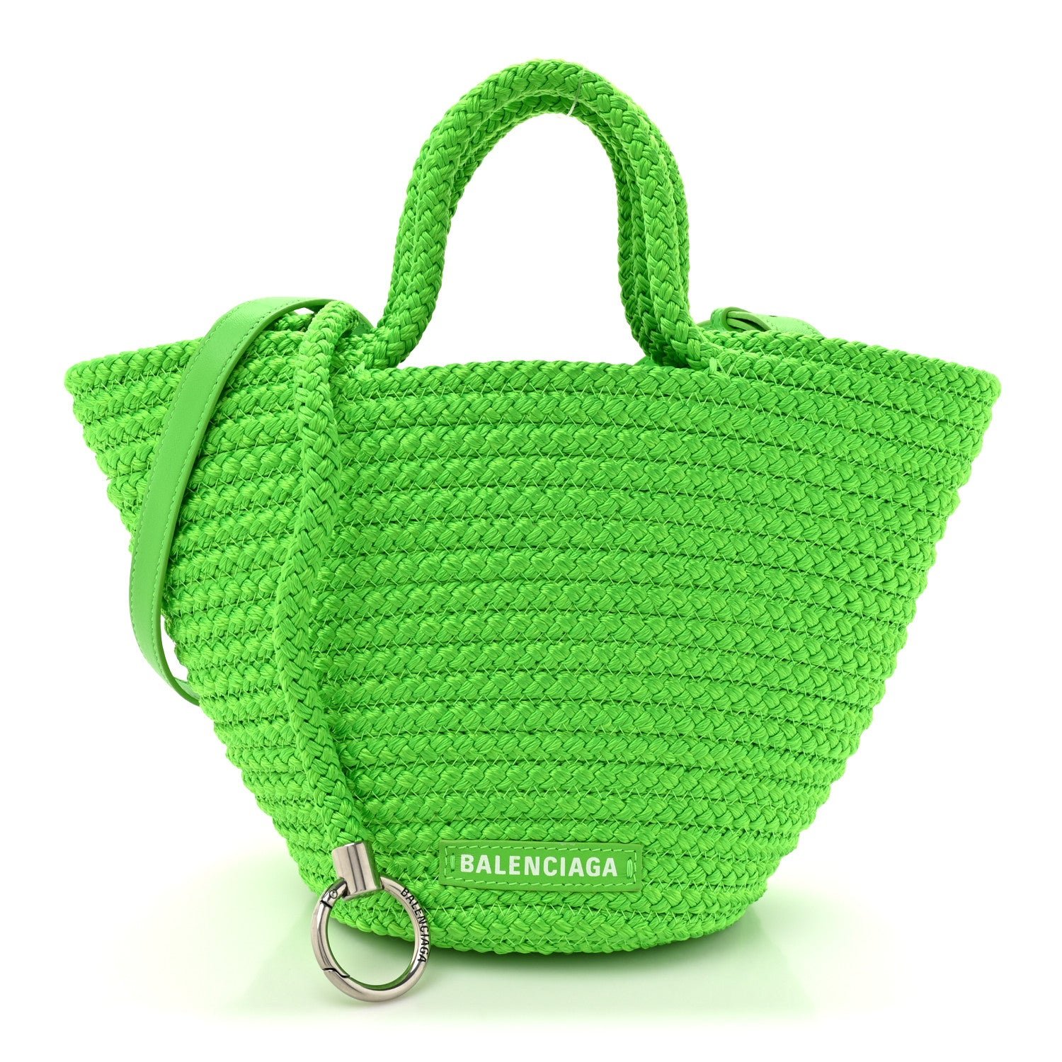 Balenciaga Nylon Lambskin Woven Small Ibiza Basket With Strap Green