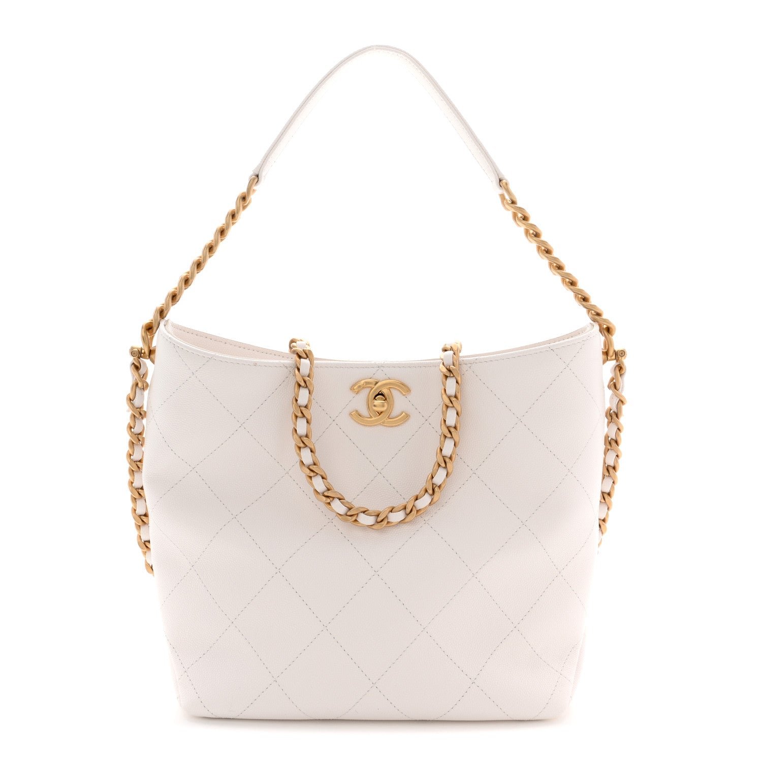 Chanel Caviar Quilted Hobo White