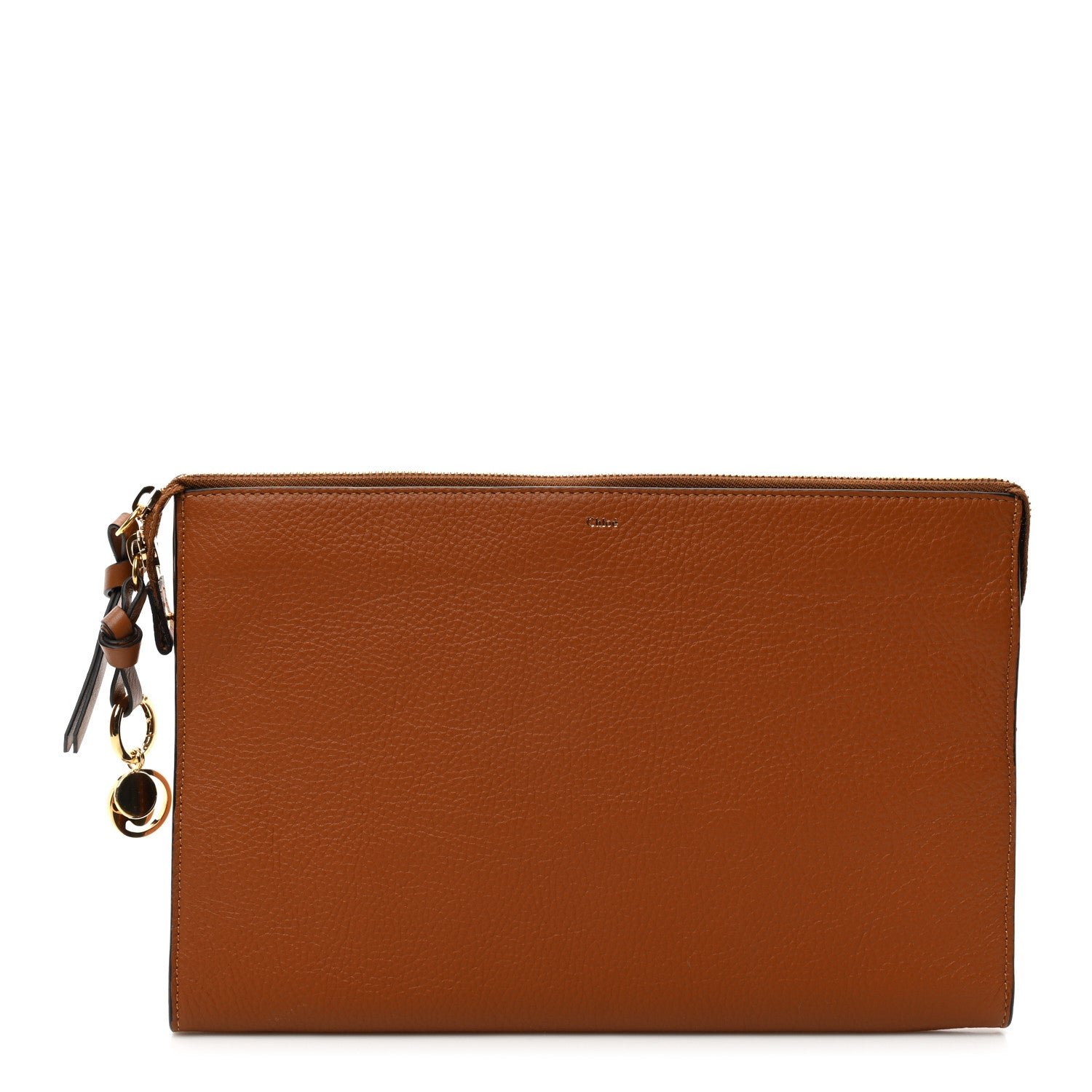 Chloe Calfskin Alphabet Flat Pouch Clutch Tan