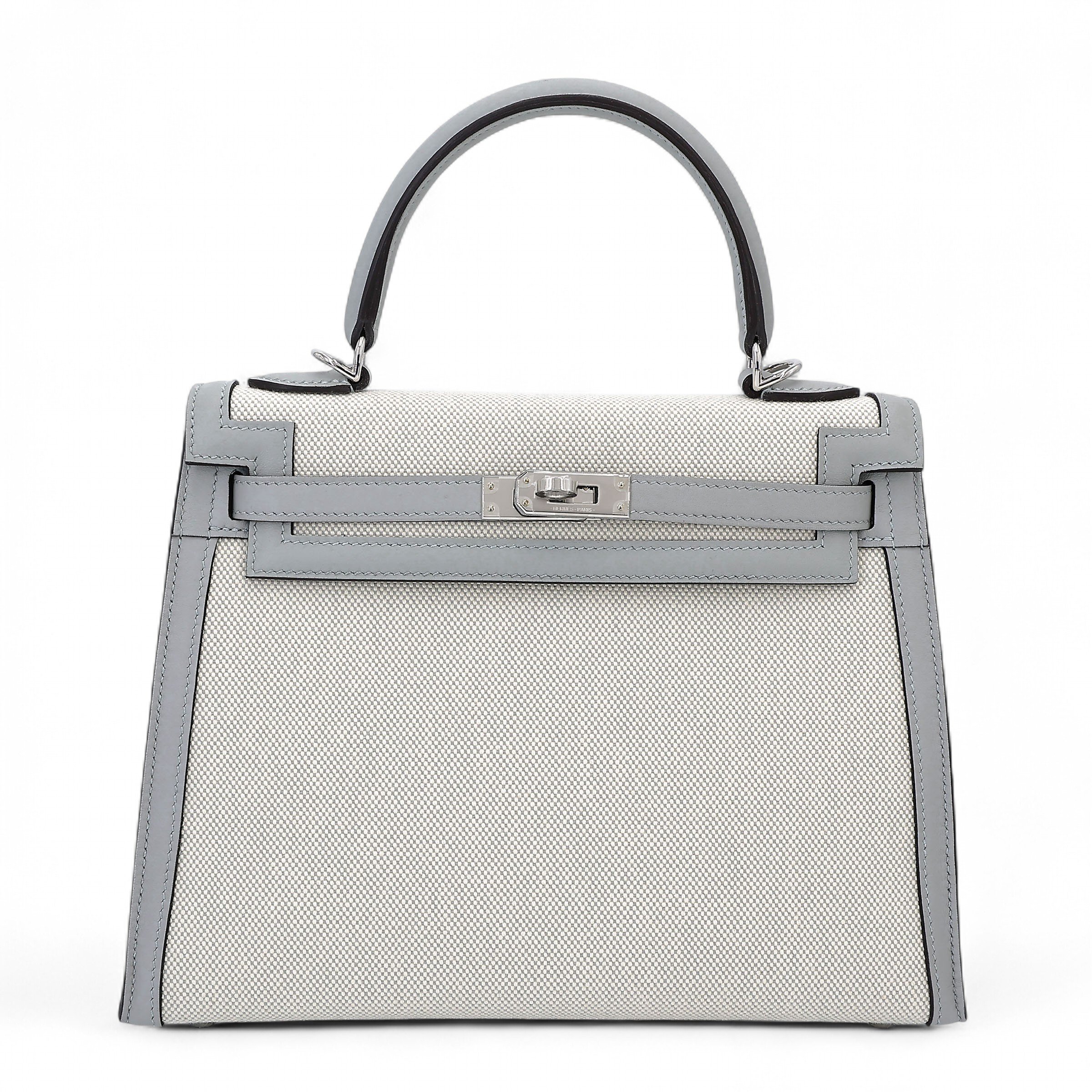 Brand New ( Rank N ) HERMÈS Kelly 25 Sellier Bleu Glacier (8U) Toile So H canvas Swift Palladium hardware K (2025)