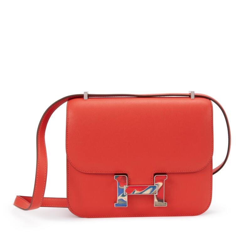 Hermes Limited Edition Capucine Swift Marble Lock Mini Constance 18 Palladium Hardware, 2020