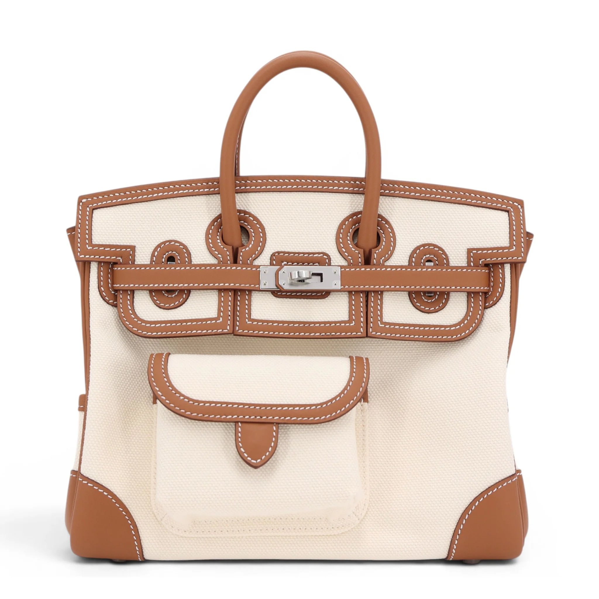 Brand New ( Rank N ) HERMÈS Limited Edition Birkin Cargo 25 Gold (37) Ecru Swift Toile Goeland canvas Palladium hardware G (2026)