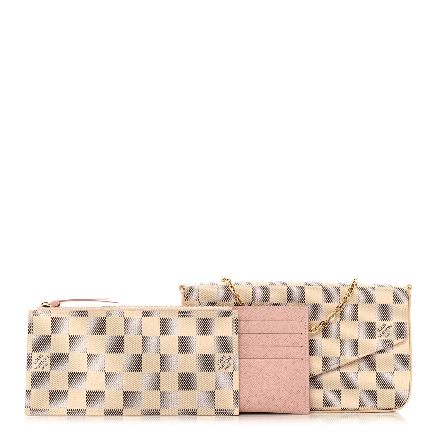 Louis Vuitton Damier Azur Pochette Felicie Chain Wallet Rose Ballerine