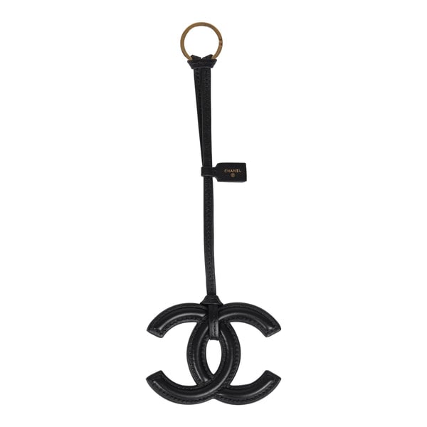 Chanel CC Logo Bag Charm Black Lambskin Gold Hardware