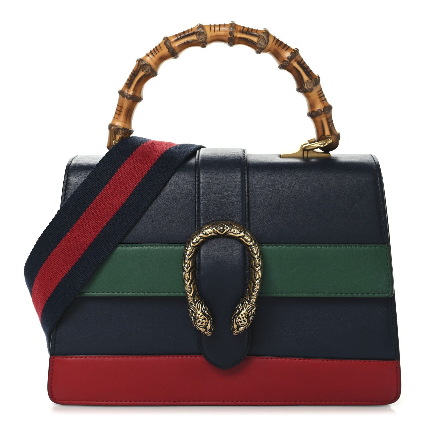 Gucci Moon Calfskin Bamboo Web Medium Dionysus Top Handle Bag Blue Emerald Hibiscus Red