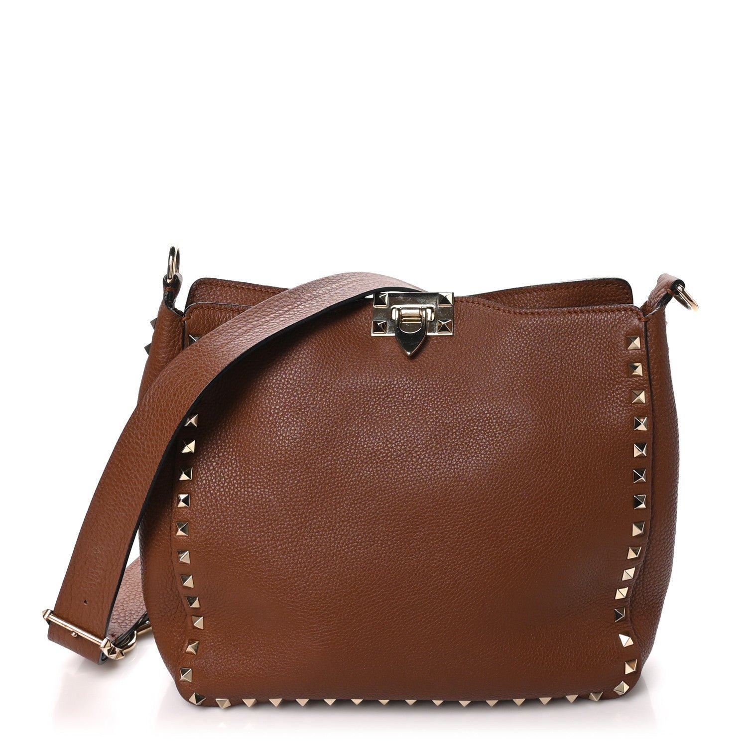Valentino Garavani Pebbled Calfskin Small Rockstud Flip-Lock Messenger Bag Light Cuir