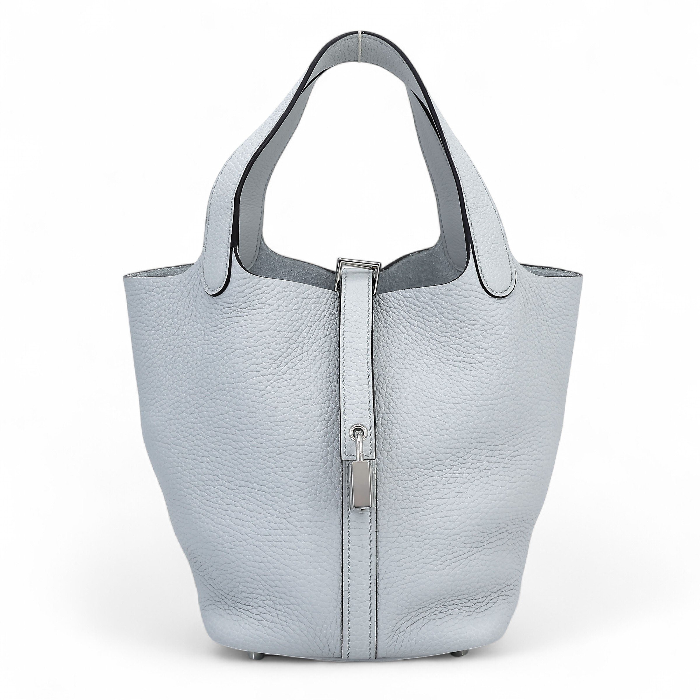 Hermes Excellent ( Rank SA ) HERMÈS Picotin Lock PM Bleu Pale (08) Clemence Palladium hardware U (2022)