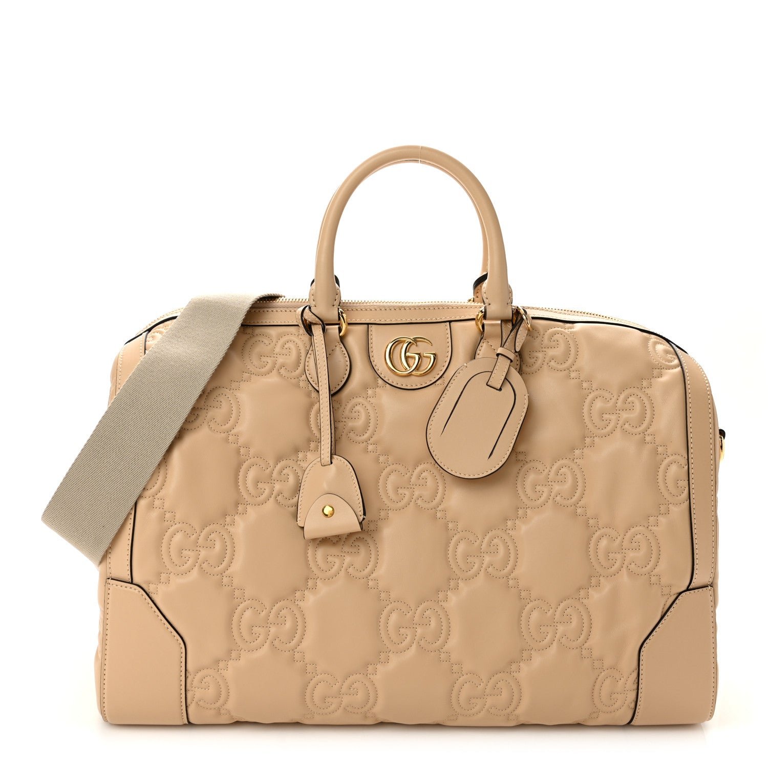 Gucci Calfskin GG Matelasse Medium Duffle Bag Naturale