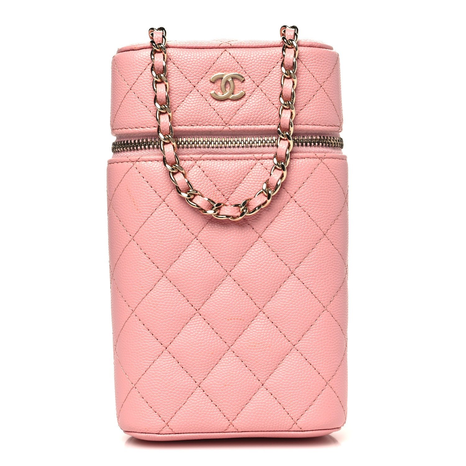 Chanel Caviar Quilted Phone Holder With Chain Pink