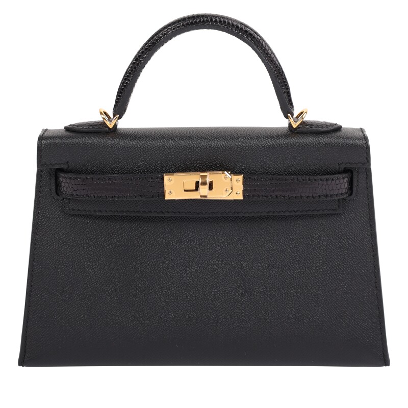 Hermes Black Madame and Lizard Touch Mini Kelly 20 II Gold Hardware, 2024