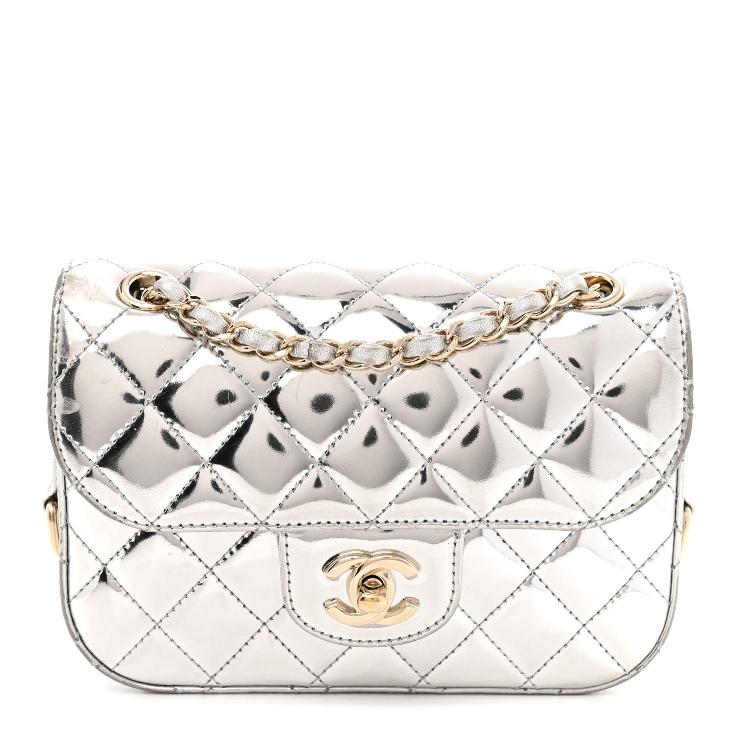 Chanel Mirror Calfskin Metallic Calfskin Quilted Hollywood Boulevard Mini Flap With Star Coin Purse Silver