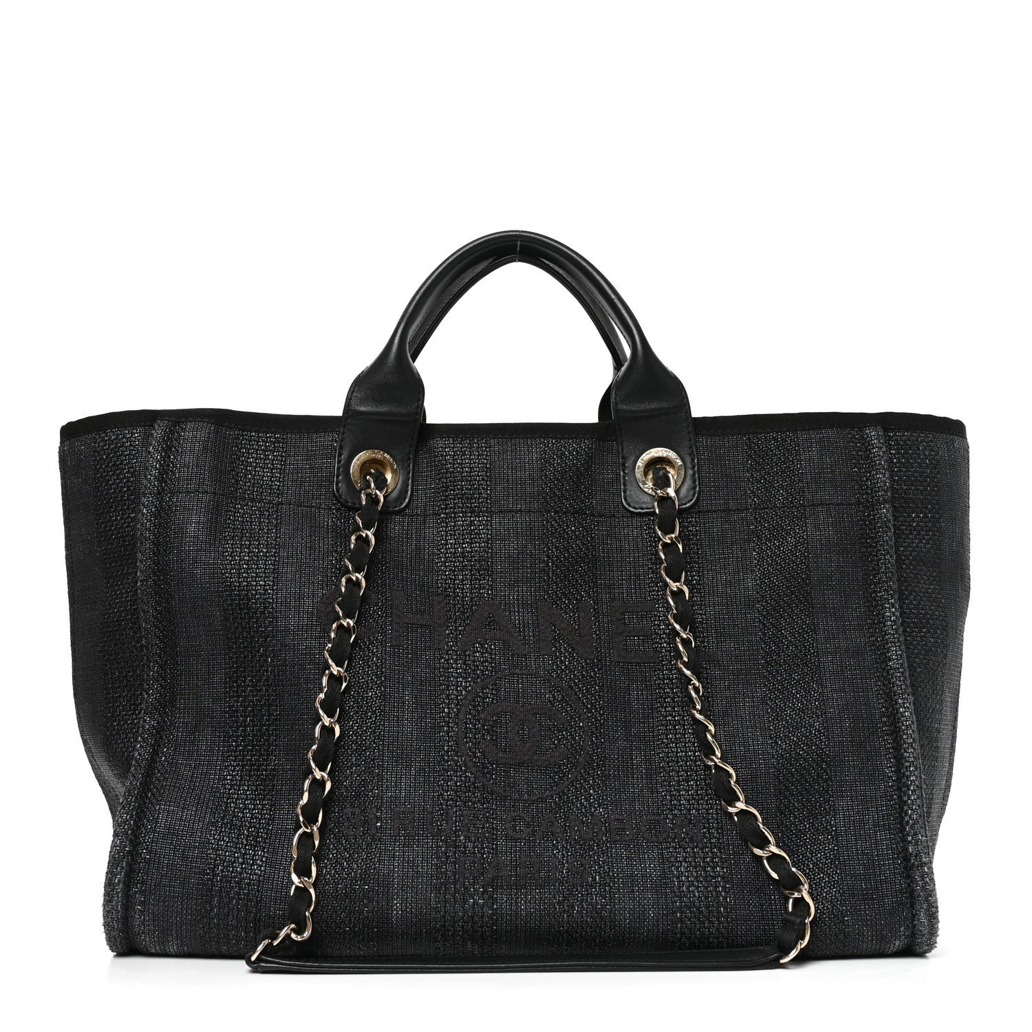 Chanel Mixed Fibers Calfskin Striped Medium Deauville Tote Black