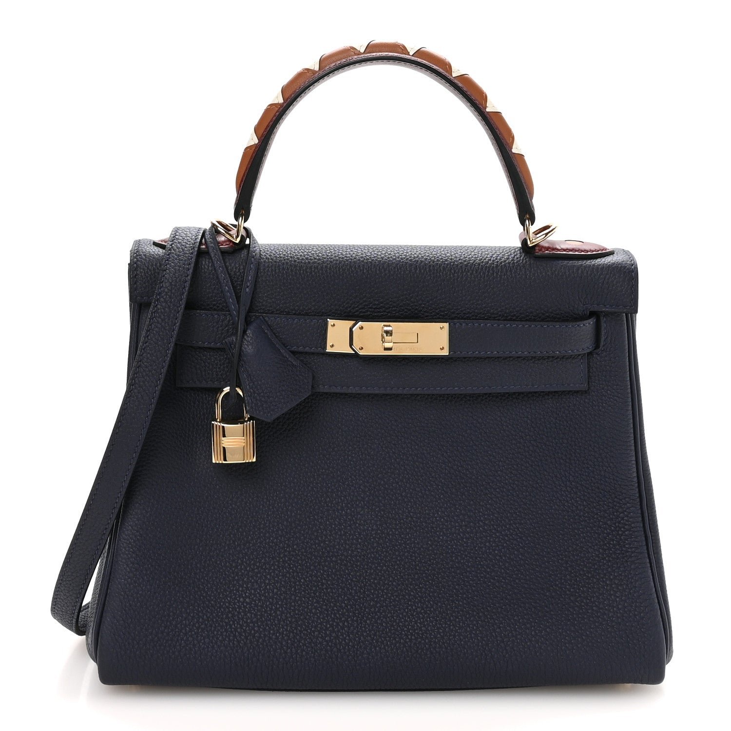 Hermes Hermes Togo Horseshoe Au Galop Kelly Retourne 28 Bleu Nuit Rouge H Fauve