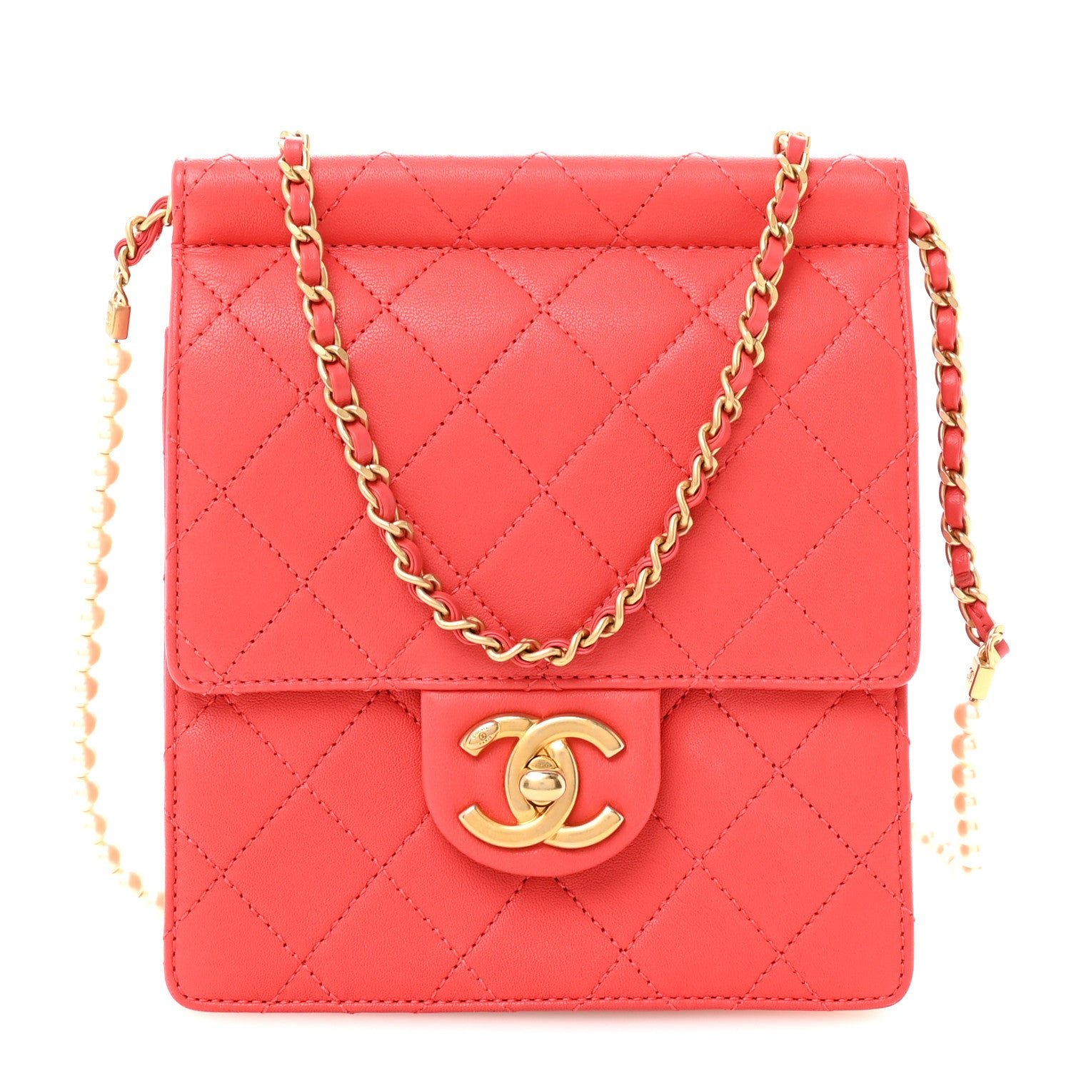 Chanel Goatskin Quilted Chic Pearls Flap Dark Pink