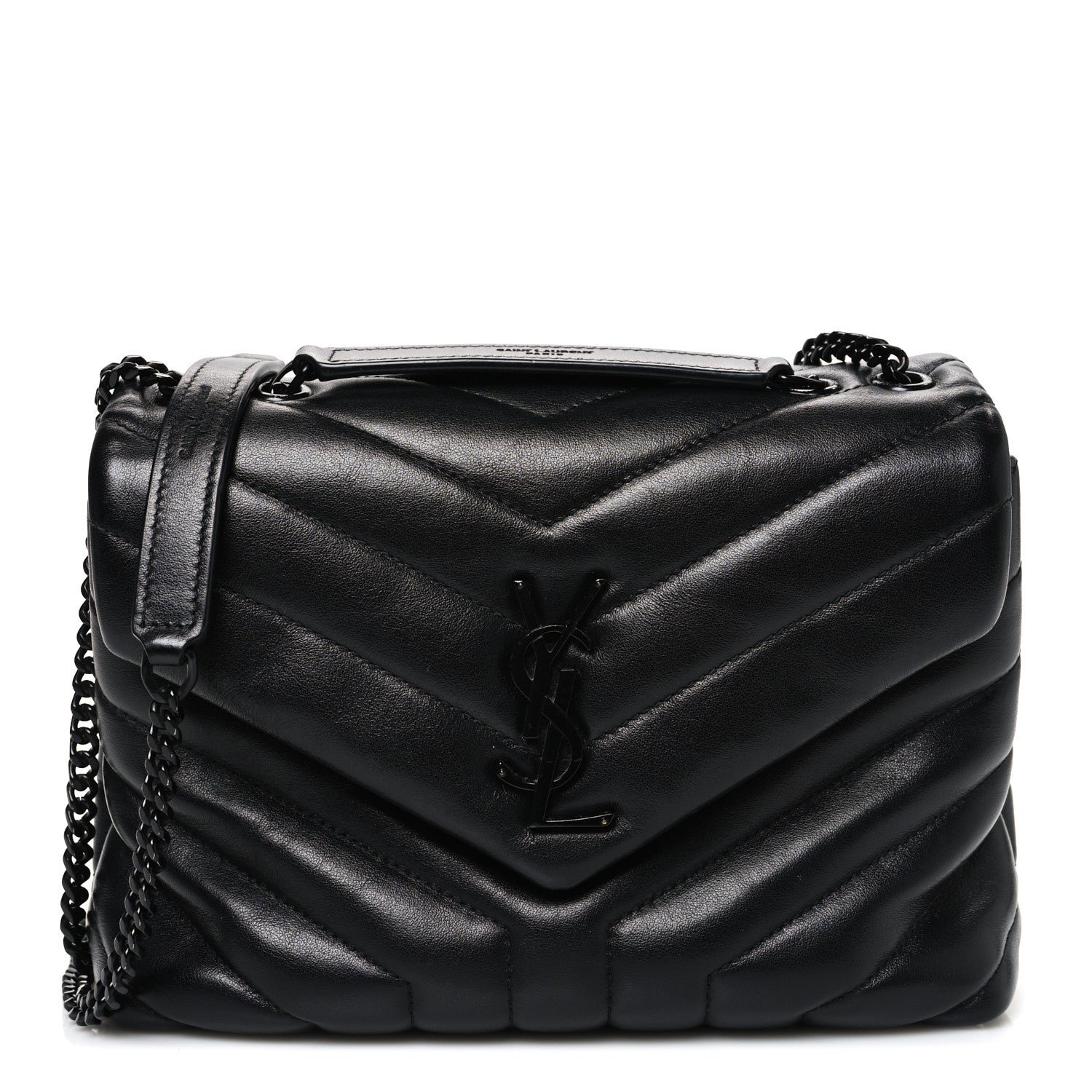 Saint Laurent Calfskin Y Quilted Monogram Monochrome Small Loulou Chain Satchel Black