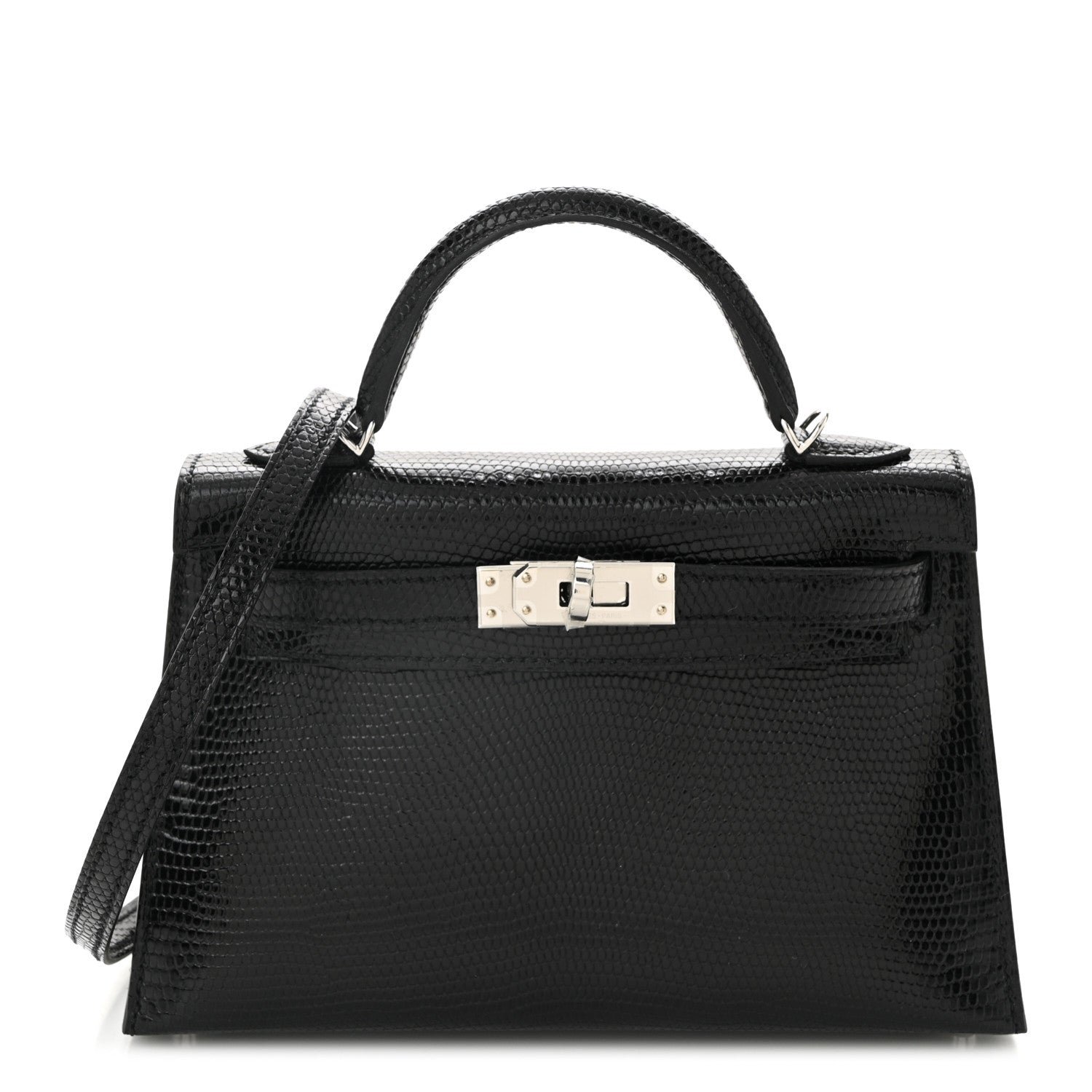 Hermes Shiny Lizard Mini Kelly Sellier 20 Black