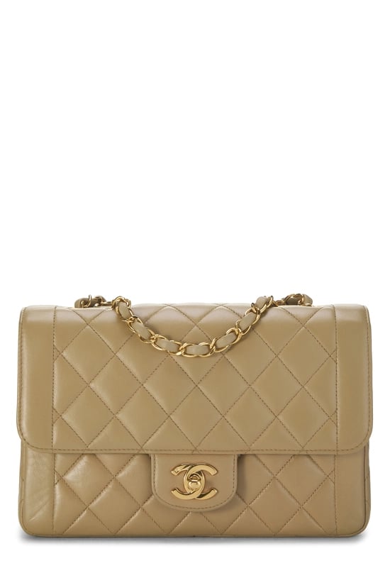 Beige Quilted Lambskin Border Flap Small