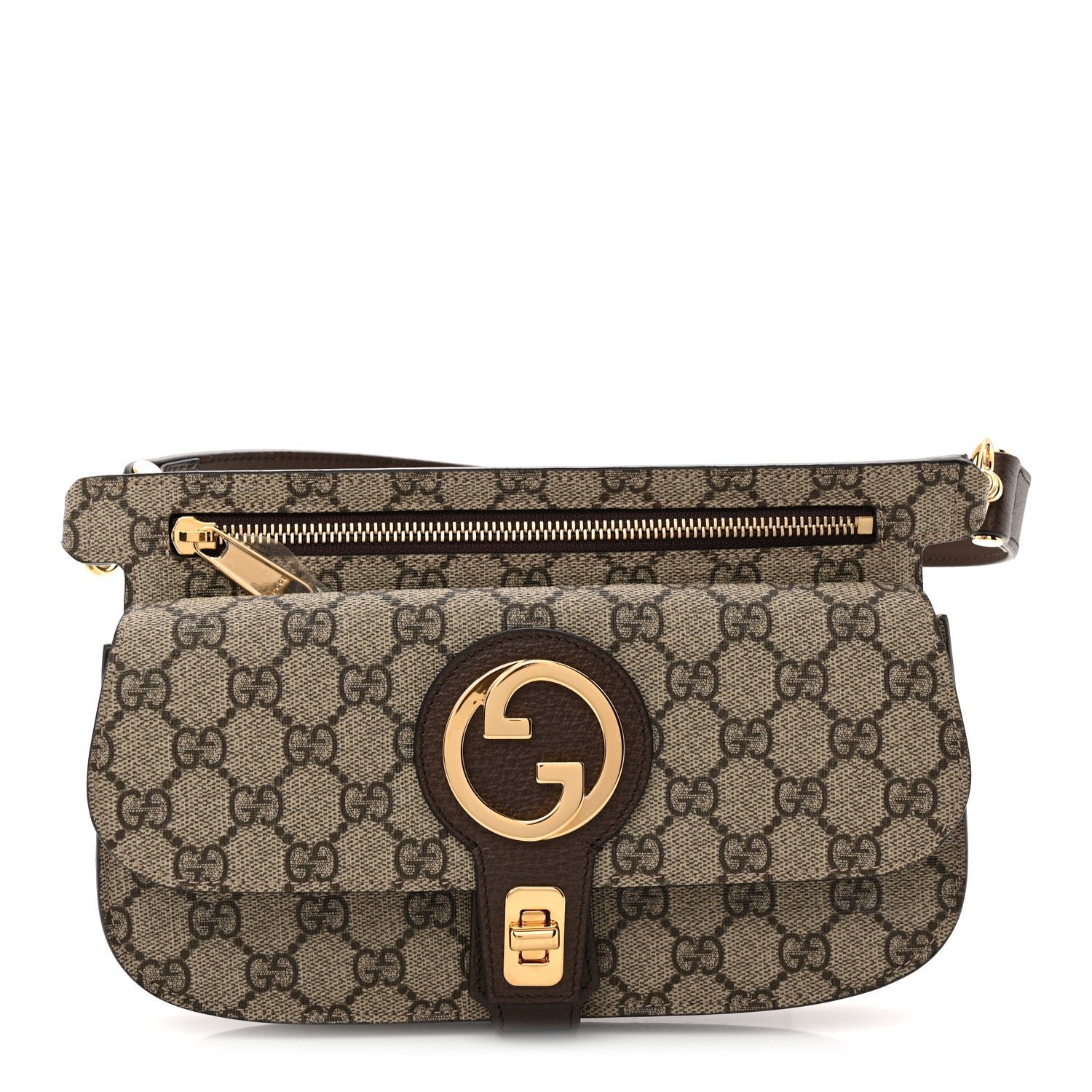 Gucci GG Supreme Monogram Textured Dollar Calfskin Blondie Belt Bag Beige Ebony New Acero