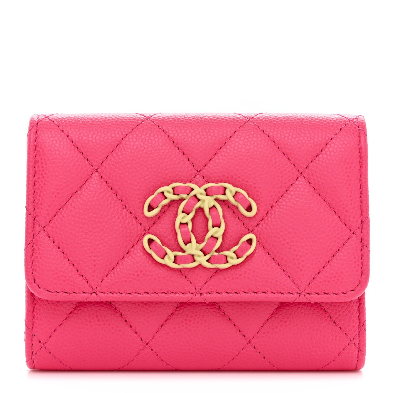 Chanel Caviar Quilted Chanel 19 Flap Card Holder Wallet Dark Pink