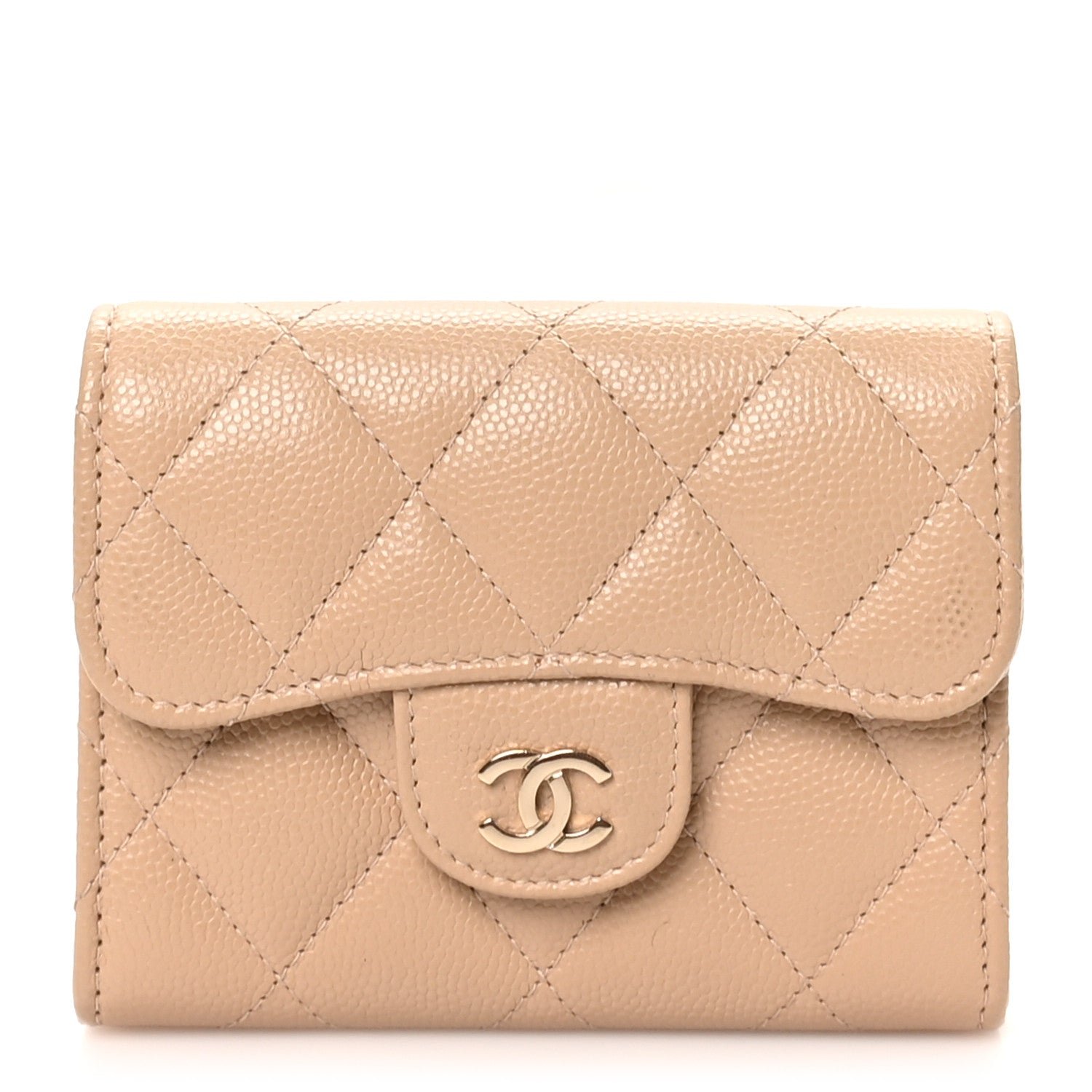 Chanel Caviar Quilted Flap Card Holder Wallet Beige