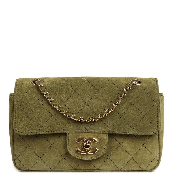 Chanel Mini "Souplissimo" Flap Bag Khaki Suede Gold Hardware