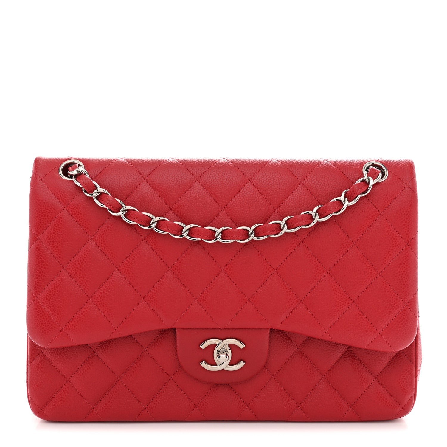 Chanel Caviar Quilted Jumbo Double Flap Red