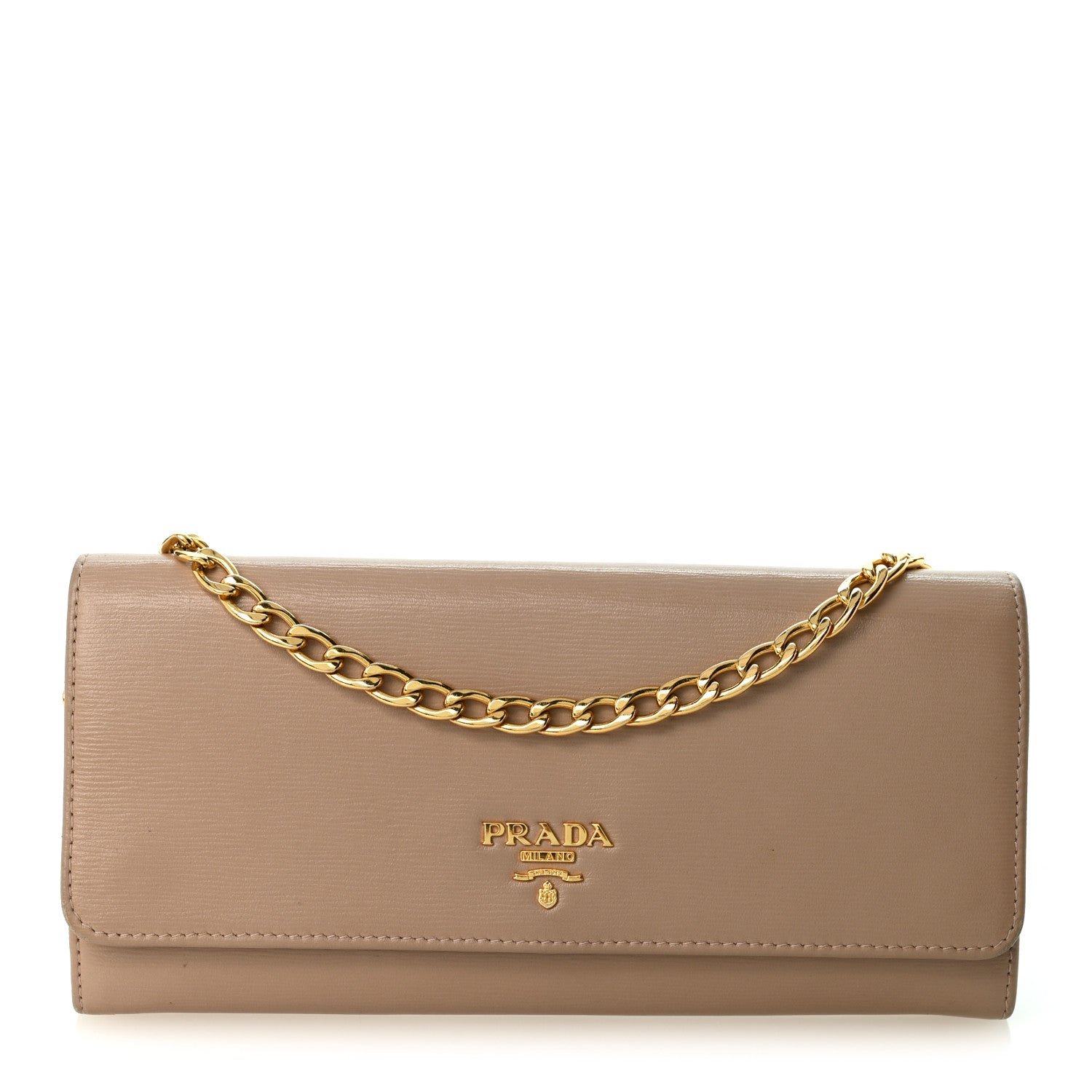 Prada Vitello Move Metal Oro Chain Wallet Cammeo