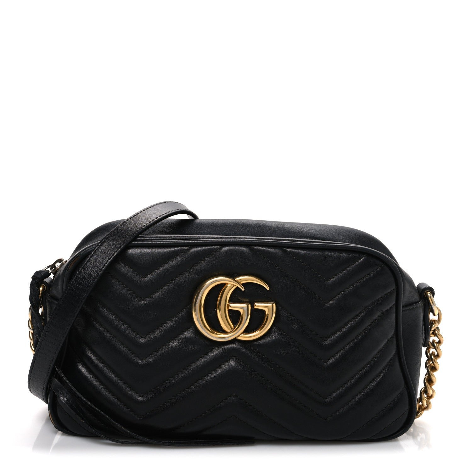 Gucci Calfskin Matelasse Small GG Marmont Chain Shoulder Bag Black