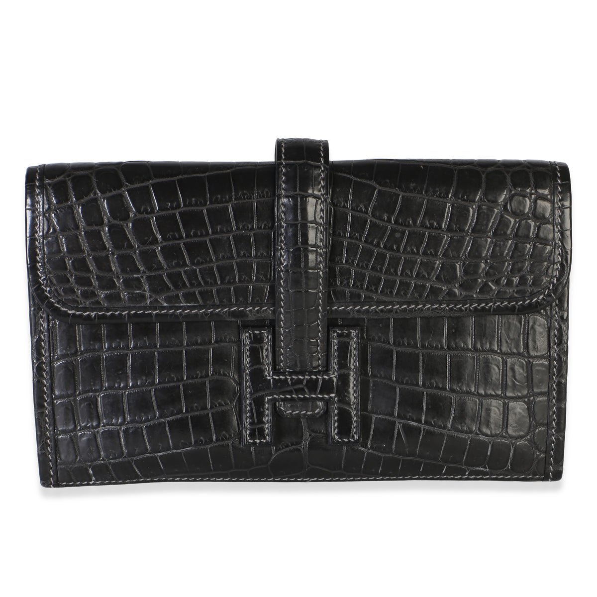 Hermes Graphite Matte Crocodile Niloticus Mini Jige Clutch