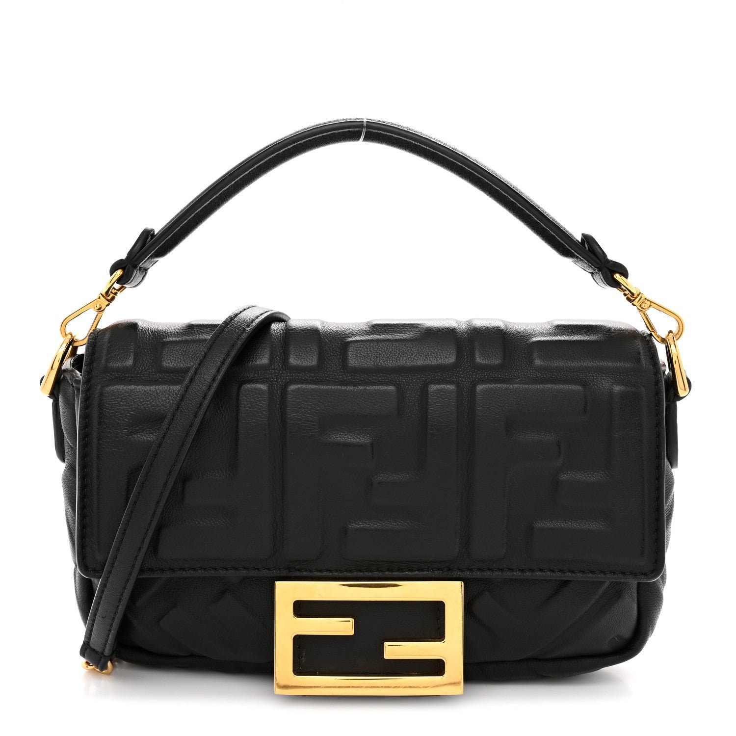 Fendi Nappa FF 1974 Embossed Mini Baguette Black