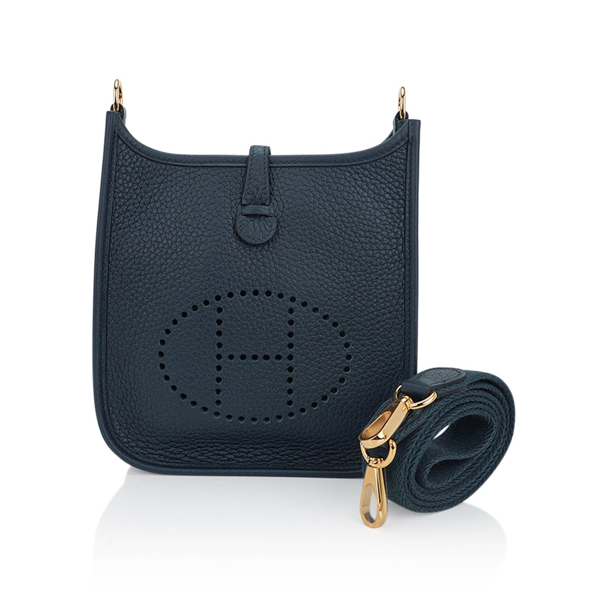 Hermes Hermes Mini Evelyne III TPM Crossbody Bag Vert Rousseau Clemence with Gold