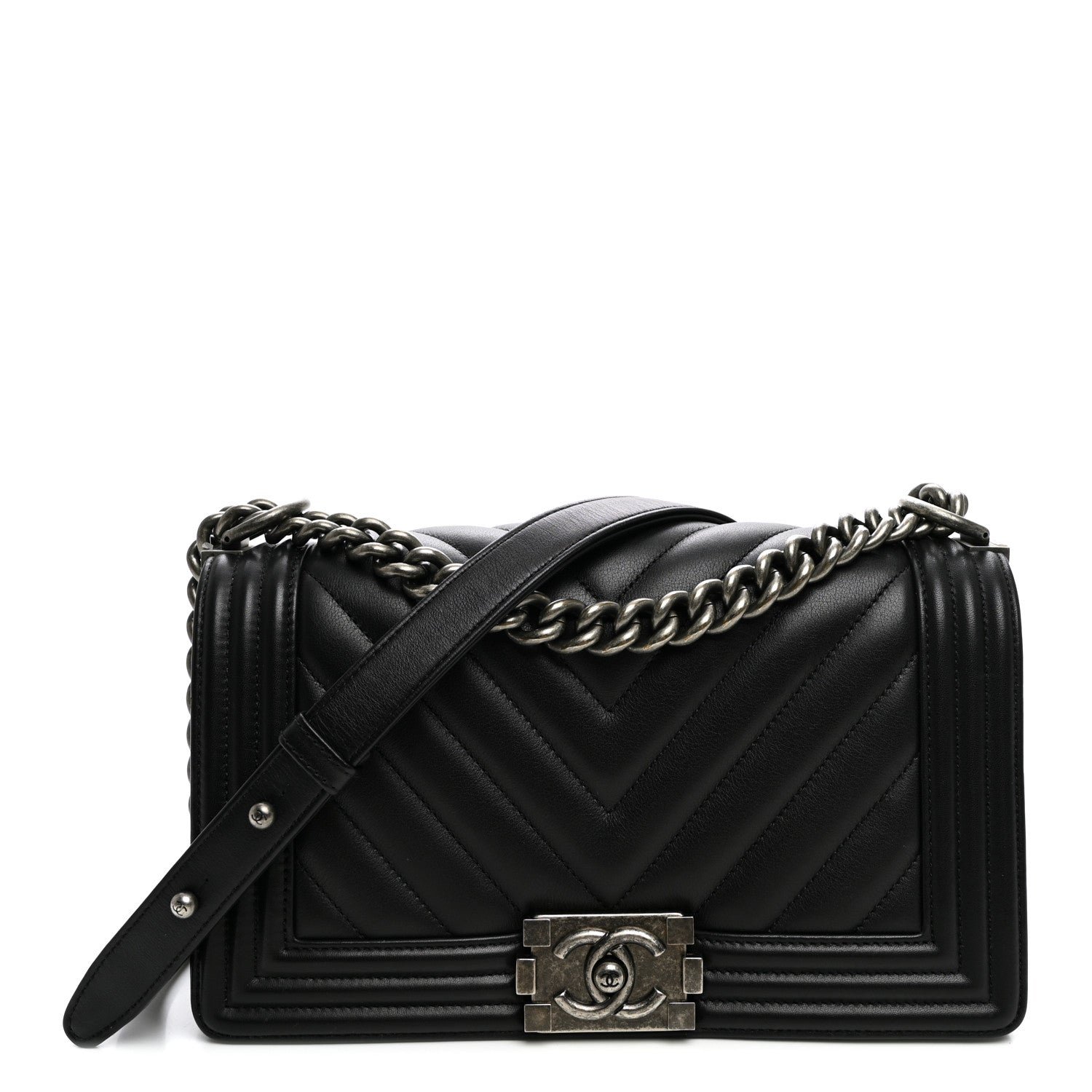 Chanel Calfskin Chevron Quilted Medium Boy Flap Black