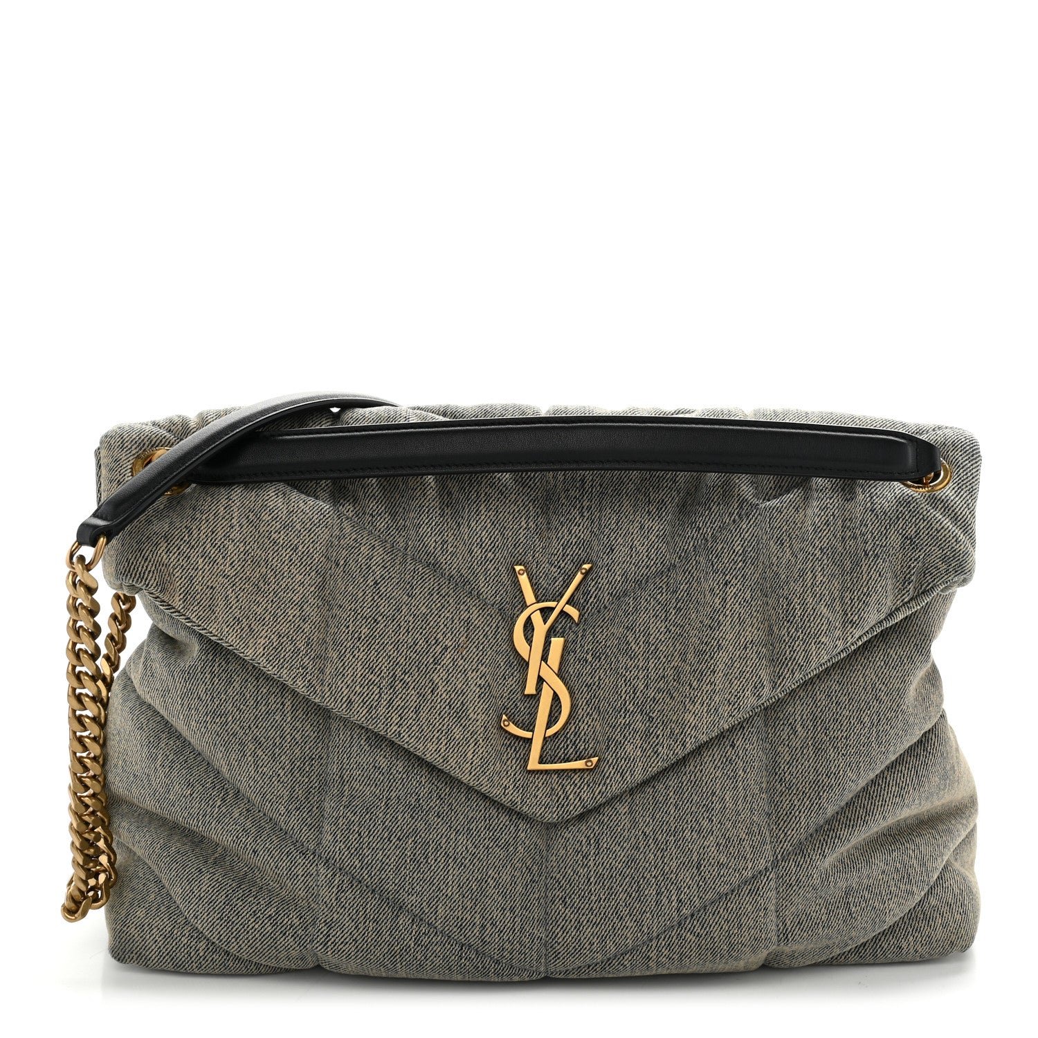 Saint Laurent Denim Quilted Medium Loulou Puffer Monogram Chain Satchel Rodeo Blue