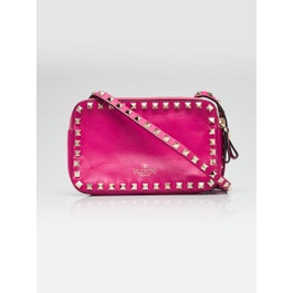 Valentino Valentino Fuchsia Leather Rockstud Double Zip Crossbody Bag