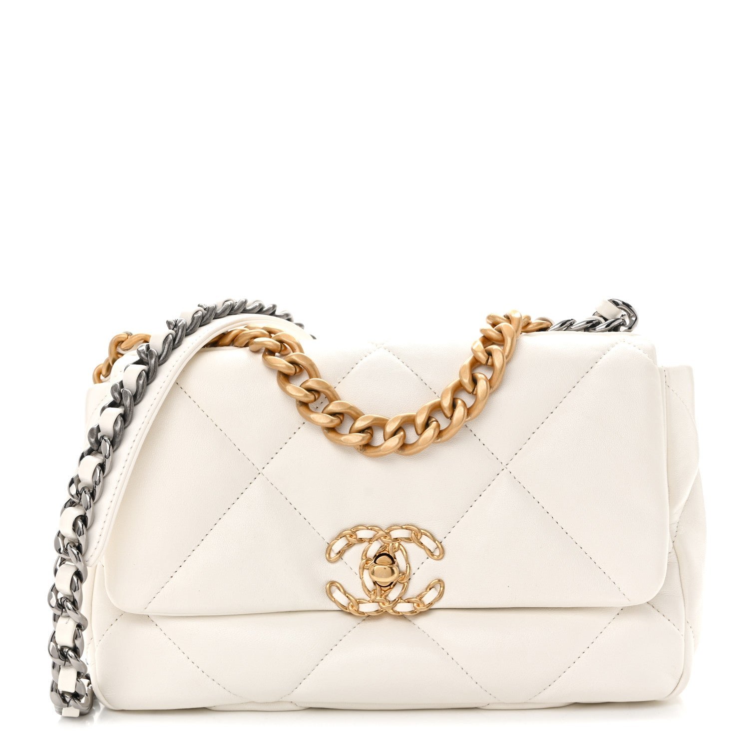 Chanel Lambskin Quilted Medium Chanel 19 Flap White