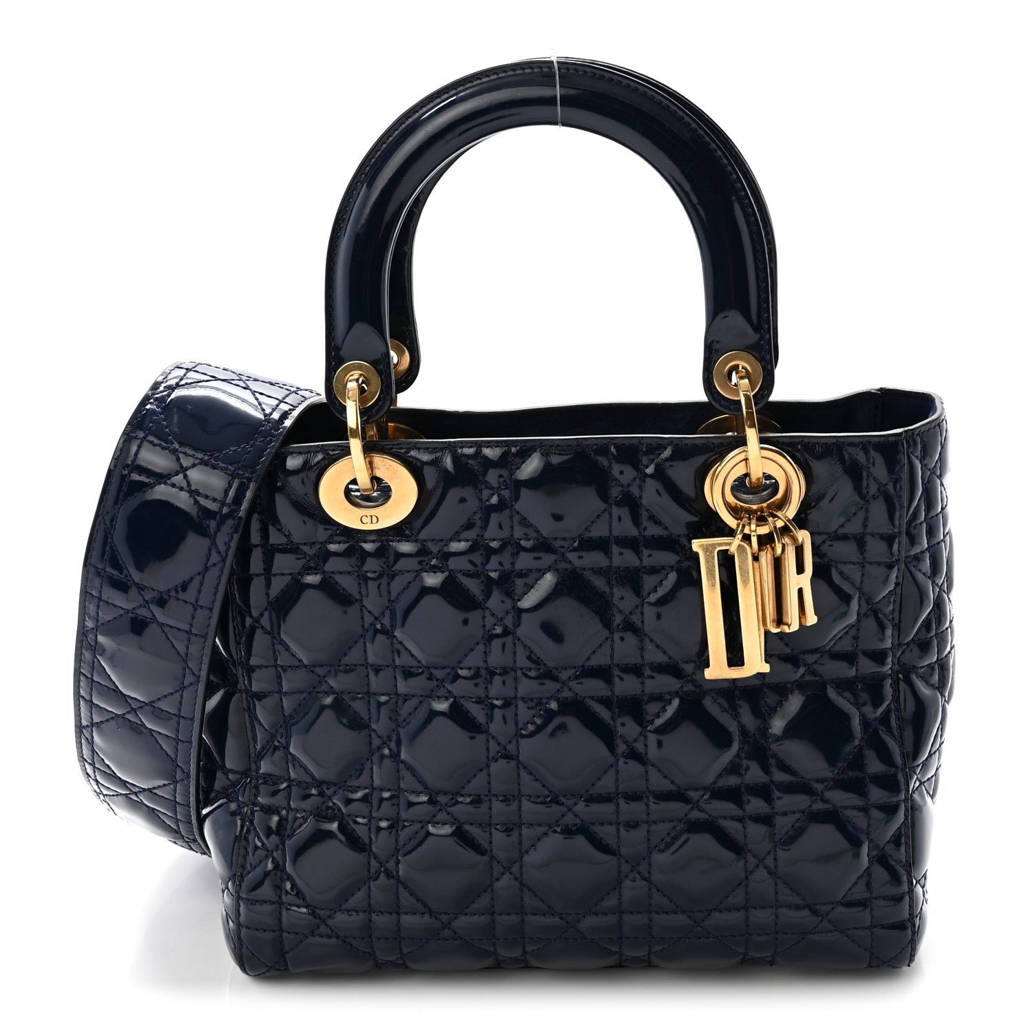 Christian Dior Patent Cannage Medium Supple Lady Dior  Navy Blue