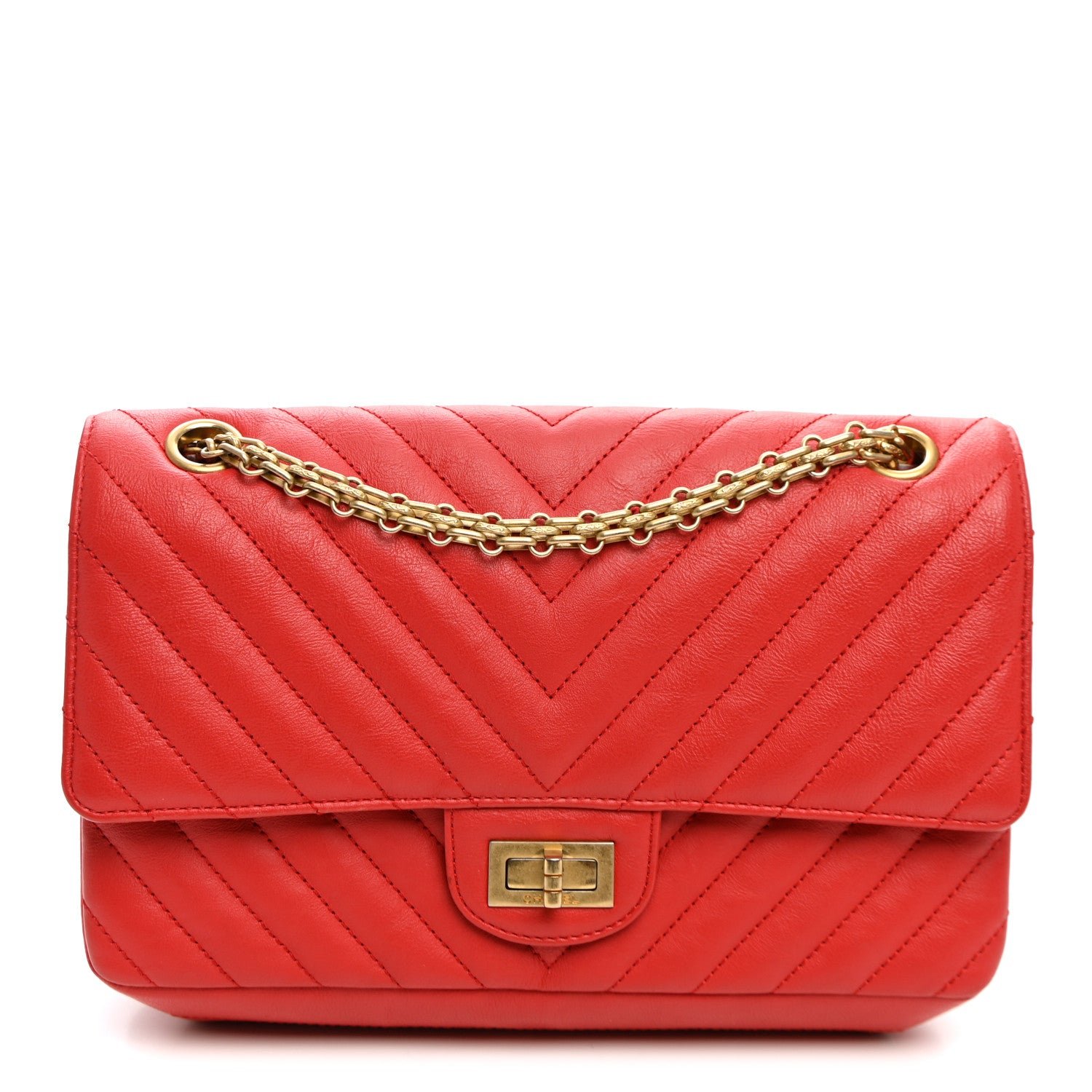 Chanel Sheepskin Chevron Quilted 2.55 Reissue 225 Flap Red