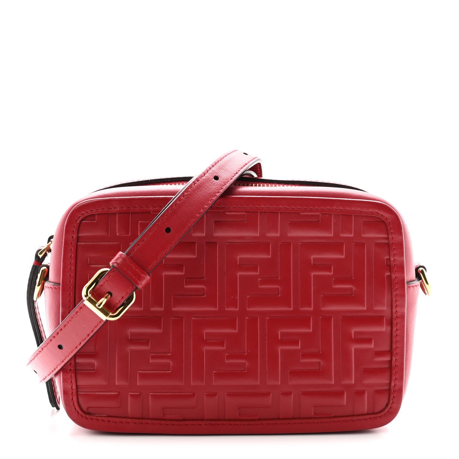 Fendi Vitello Century FF 1974 Embossed Mini Camera Case Fragola