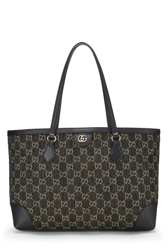 Black GG Denim Ophidia Tote Medium