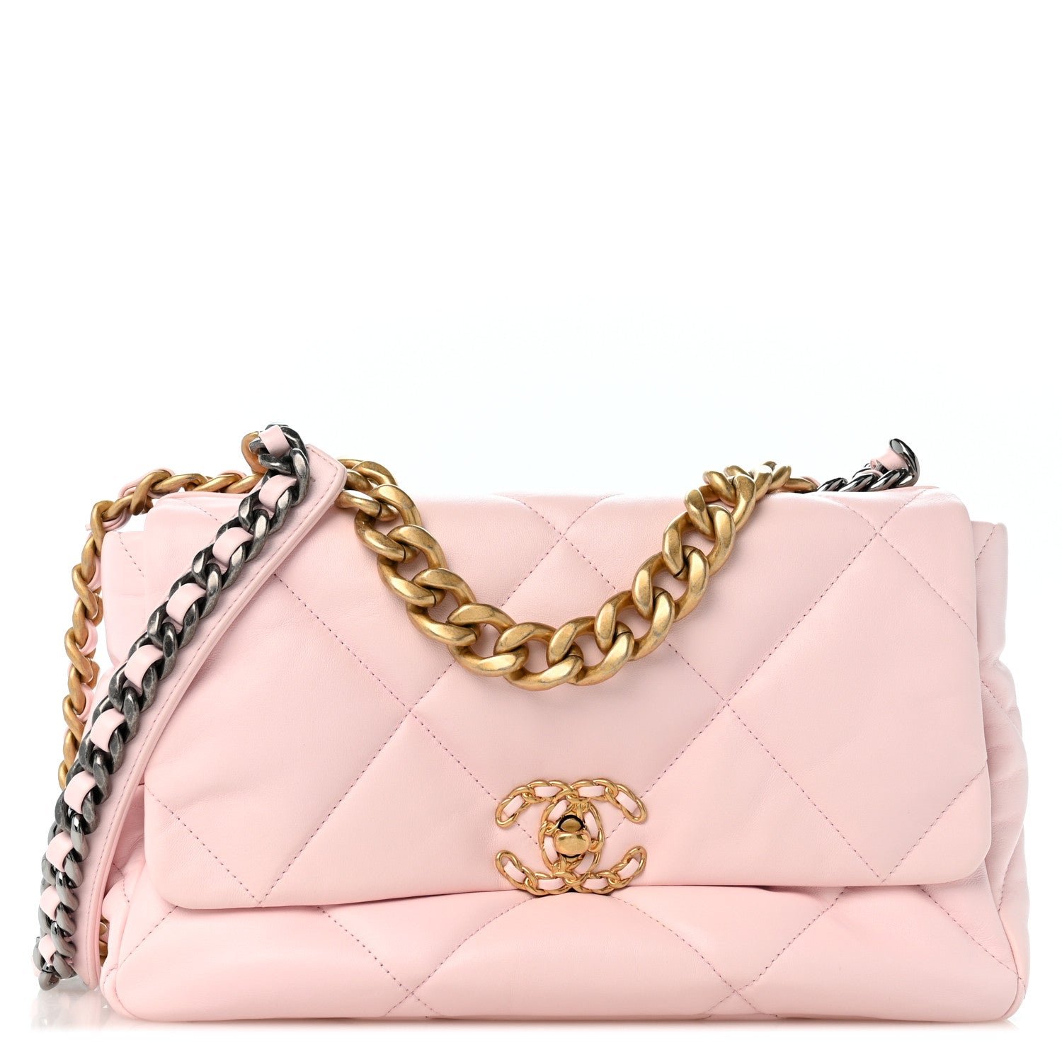 Chanel Lambskin Quilted Large Chanel 19 Flap Light Pink
