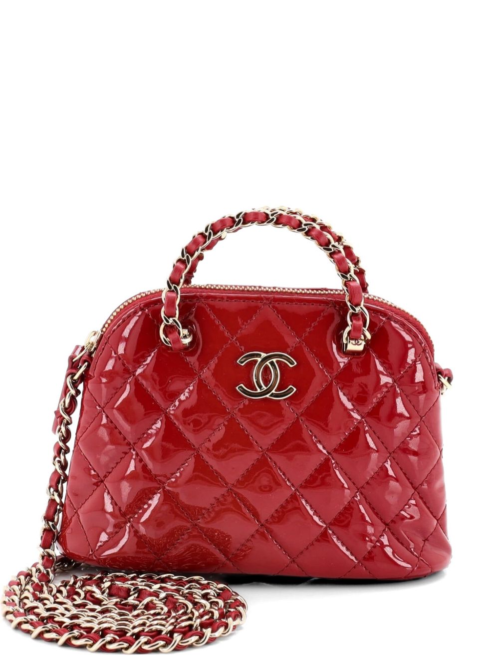 CC Dome Zip Quilted Patent Mini crossbody bag