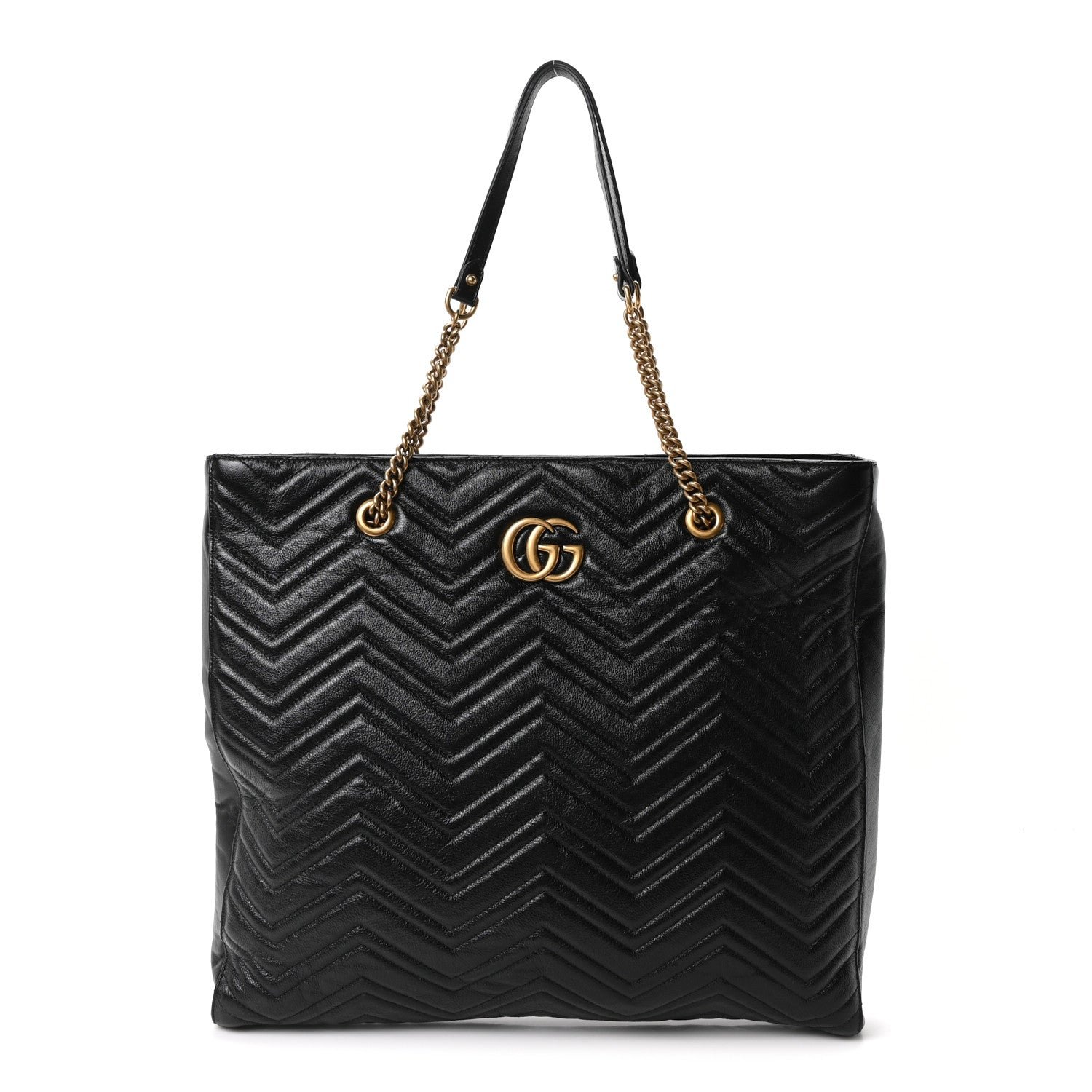 Gucci Azalea Calfskin Matelasse Large GG Marmont Slim Tote Black