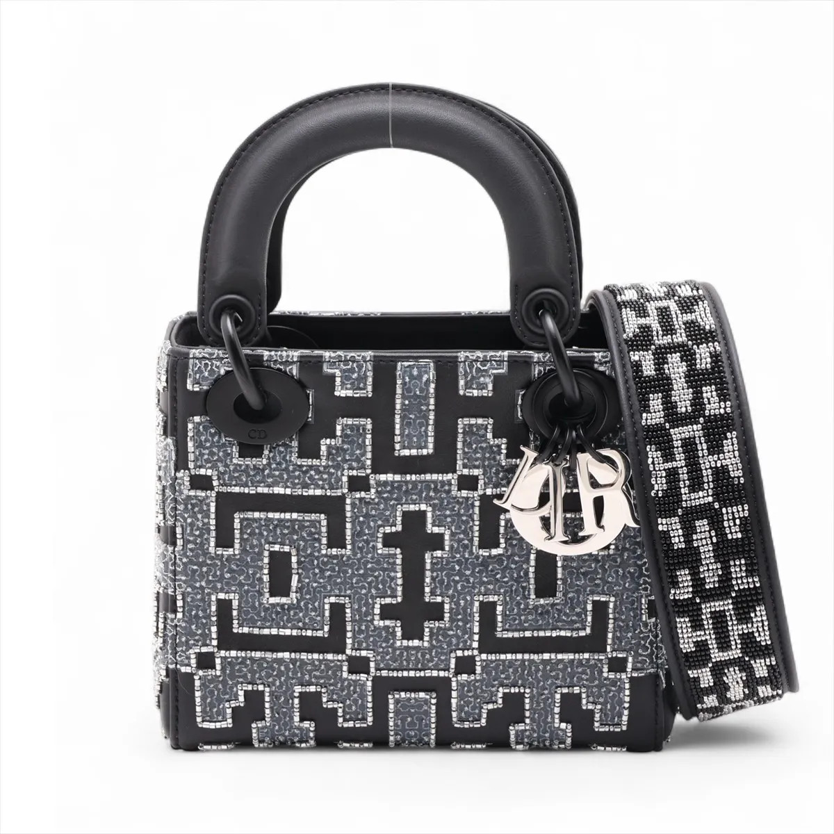 Dior Christian Dior Lady art Lady Dior Mini leather x beads 2 Way Handbag Black Sarah