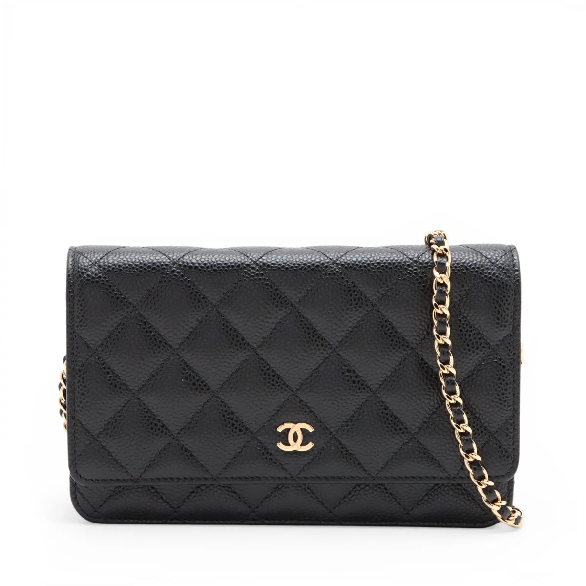 Chanel Matelasse Caviar Skin Chain Wallet Black Gold Metal Fittings 25XXXXXX AP0