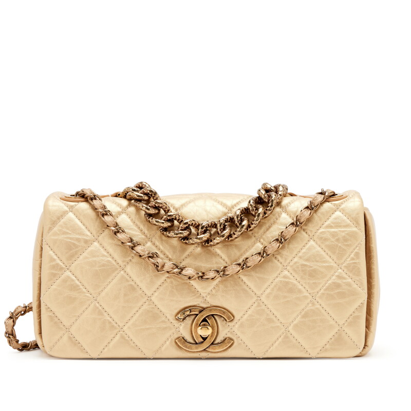 Gold Quilted Aged Calfskin Paris-Bombay Pondicherry Small Flap Bag Aged Gold Hardware, 2012