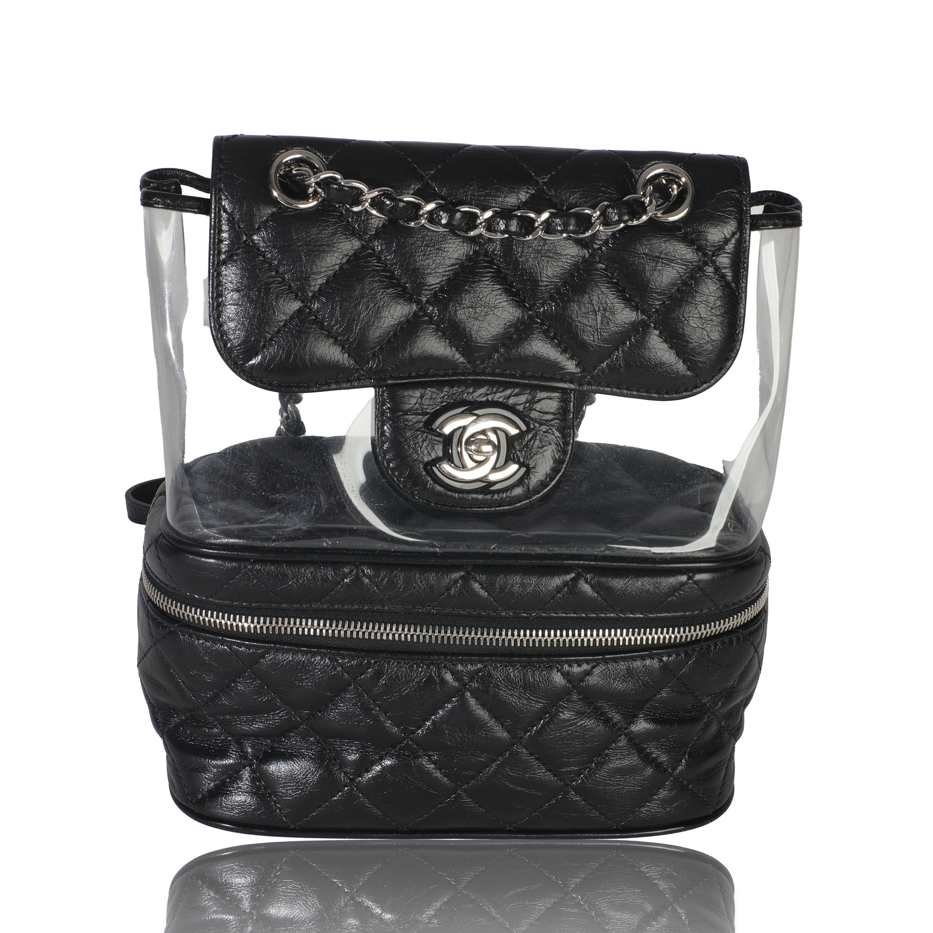 Chanel Black Crumpled Calfskin PVC Mini Backpack