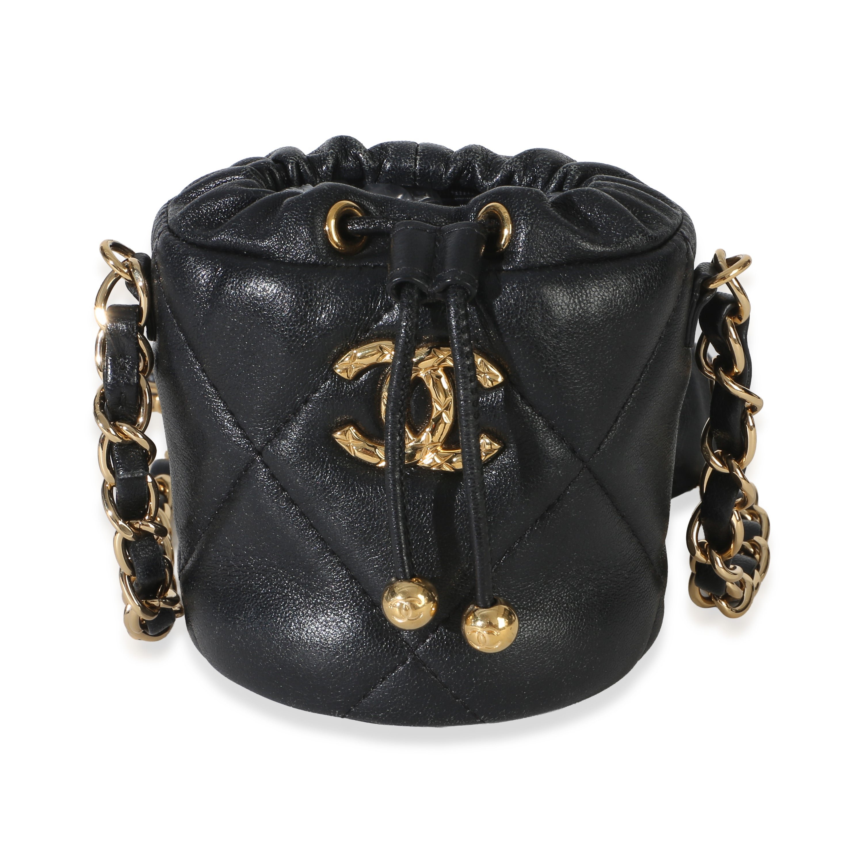 Black Quilted Lambskin Micro Bucket Bag