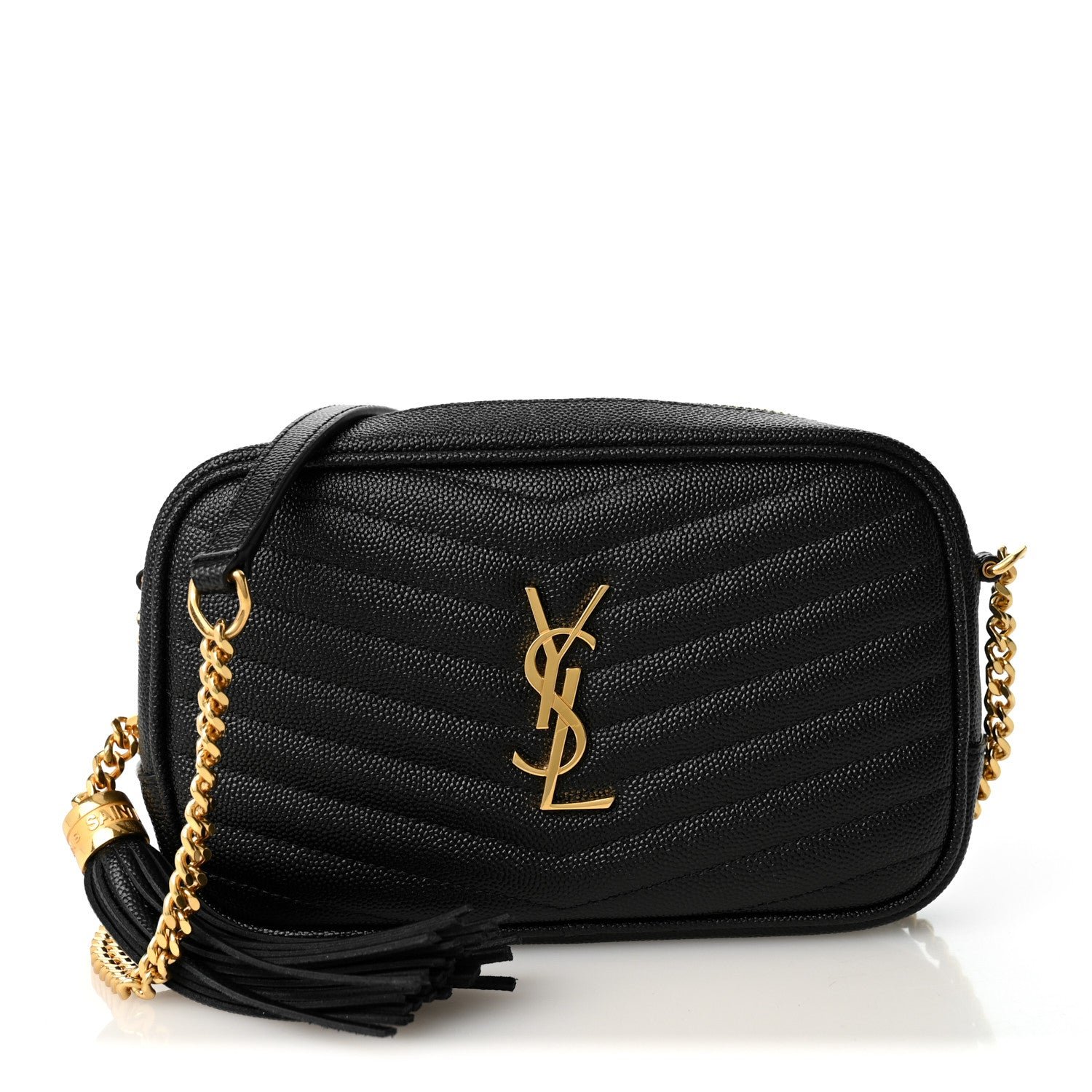 Saint Laurent Grain De Poudre Matelasse Monogram Mini Lou Camera Bag Black